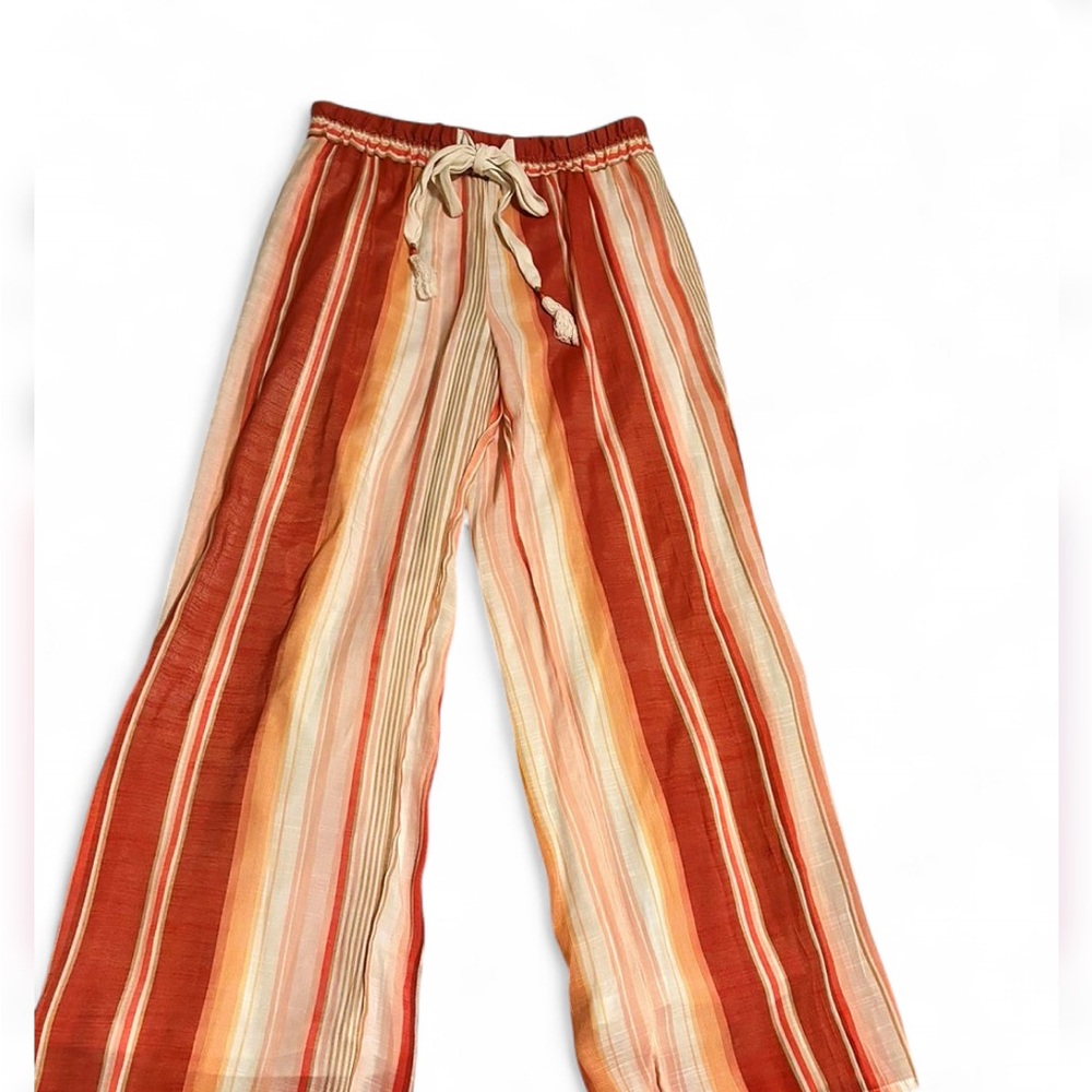 New Directions sz Medium coral pink white Palazzo pants wide leg elastic waist - Picture 11 of 11